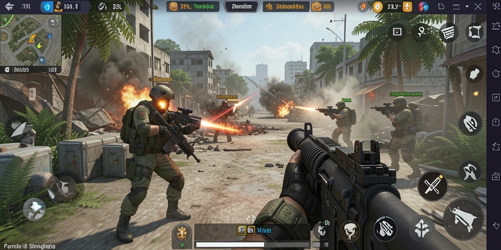 Tampilan layar gameplay pertempuran intens di 33L.