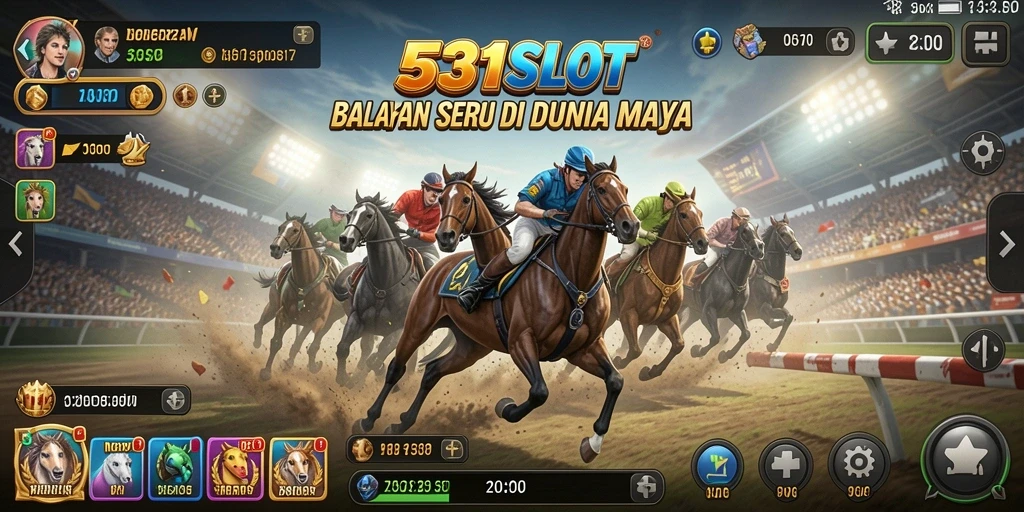 Screenshot utama menampilkan balapan mendebarkan di trek urban yang penuh warna.
