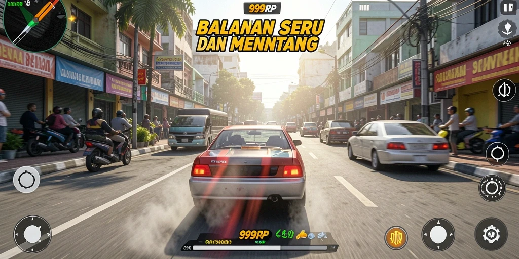 Screenshot gameplay 99RP menampilkan balapan seru di jalanan kota.