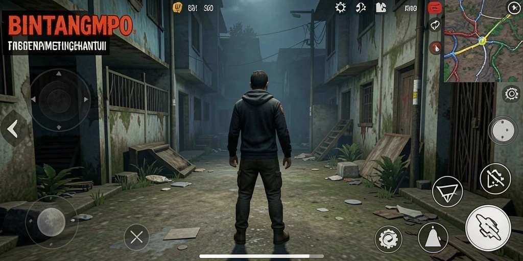 Tampilan gameplay BINTANGMPO yang menegangkan dan mencekam.