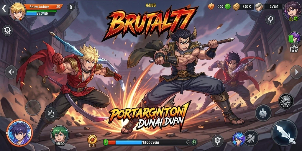 Tampilan aksi mendebarkan dalam gameplay BRUTAL77 dengan karakter Anime.