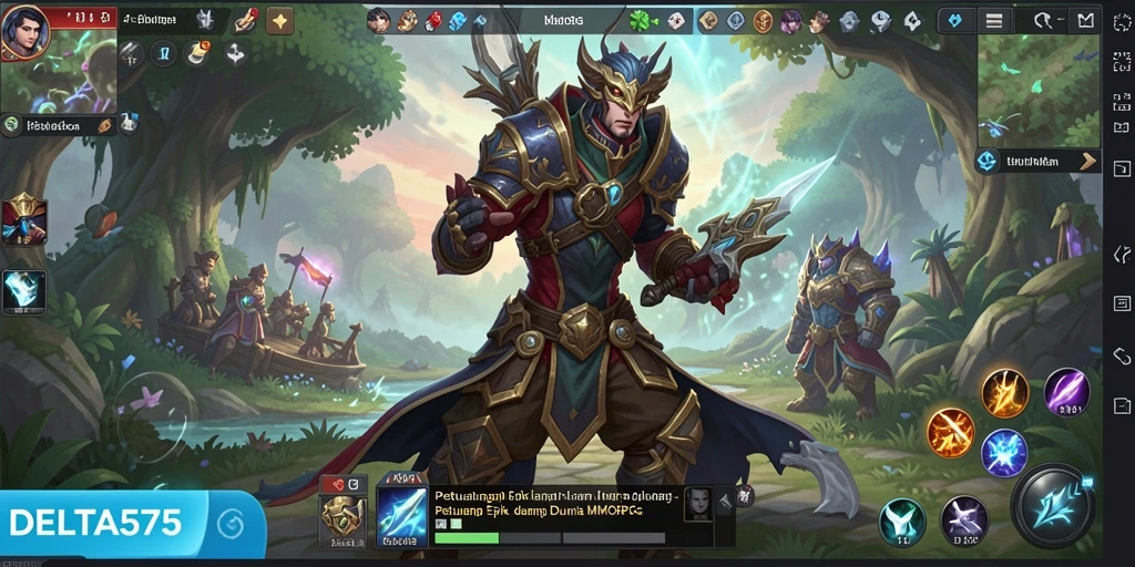 Tampilan layar permainan DELTA575 dengan pertarungan epik di dalam dunia MMORPG.