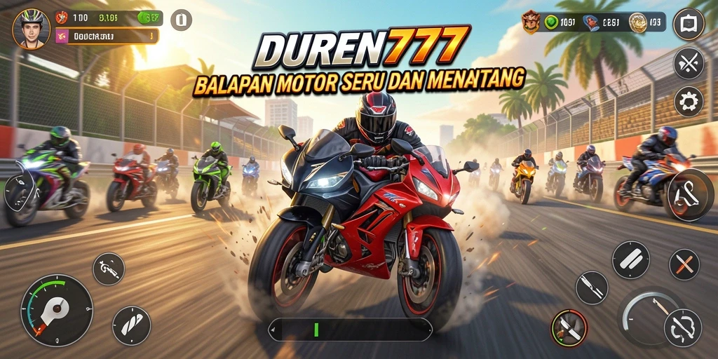 Tangkapan layar DUREN777 menampilkan aksi balapan motor yang mendebarkan.