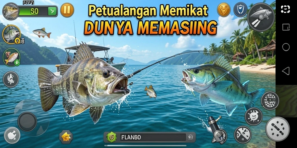 Tampilan gameplay F7F7 yang menampilkan petualangan memancing yang seru.