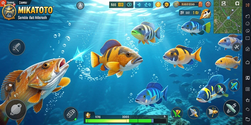 Tampilan gameplay seru dalam MIKATOTO saat menembak ikan.