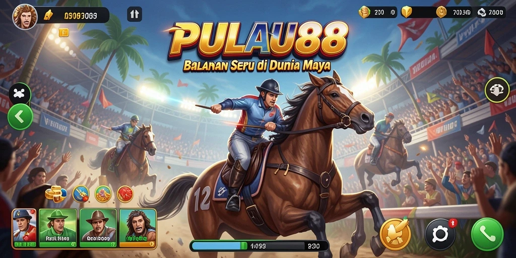 Screenshot gameplay PULAU88 menunjukkan balapan yang mendebarkan di lintasan yang menantang.
